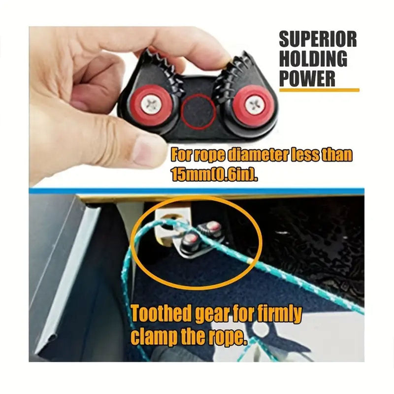 Rope Clamp Set 2PCS Aluminum Alloy Black Clip Plate Sailboat Kayak Canoe Outdoor - Outbackers
