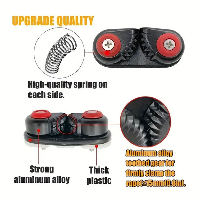 Rope Clamp Set 2PCS Aluminum Alloy Black Clip Plate Sailboat Kayak Canoe Outdoor