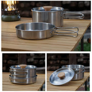 2PCS 304 Stainless Steel Camping Pot and Pan Set With Folding Handles Outdoor - Outbackers