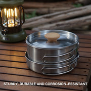 2PCS 304 Stainless Steel Camping Pot and Pan Set With Folding Handles Outdoor - Outbackers
