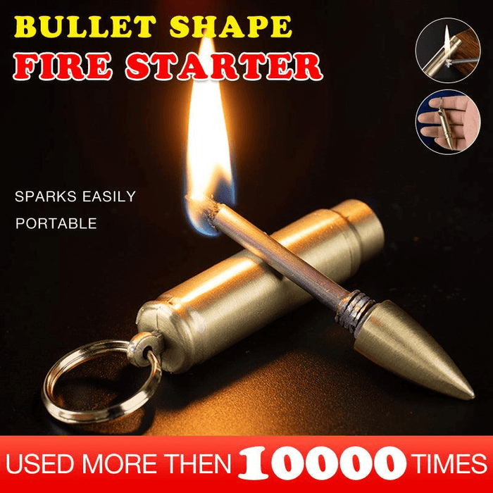 Waterproof Fire Starter Lighter Match Keychain Survival Camping Metal Bullet