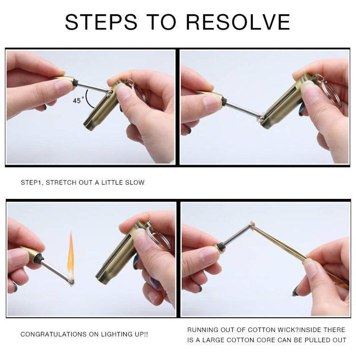 Waterproof Fire Starter Lighter Match Keychain Survival Camping Metal Bullet