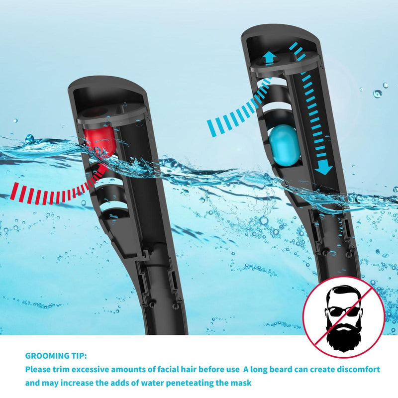 Full Dry Silicone Diving Mask for Adults - Double Tube - Black/Black