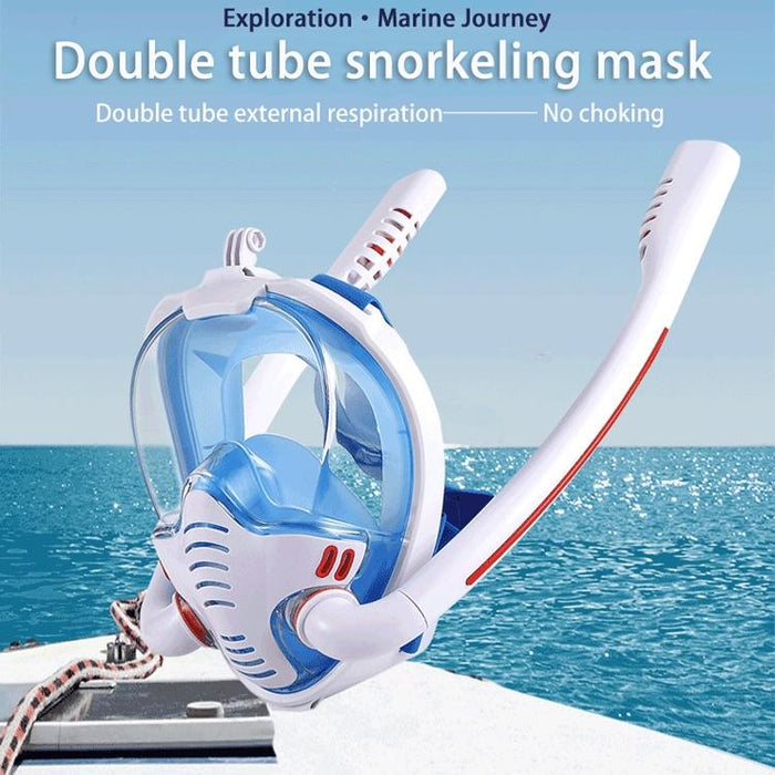 Full Dry Silicone Snorkel Mask for Adults - Double Tube Size l / Xl - Black/Black