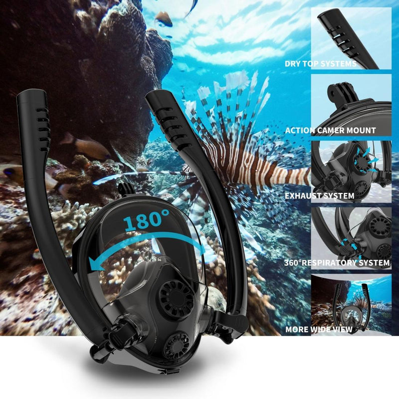 Full Dry Silicone Diving Mask for Water Sports and Gopro Hero11 - White Blue
