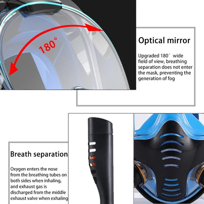 Full Dry Silicone Snorkel Mask for Adults - Double Tube Size l / Xl - Black/Blue