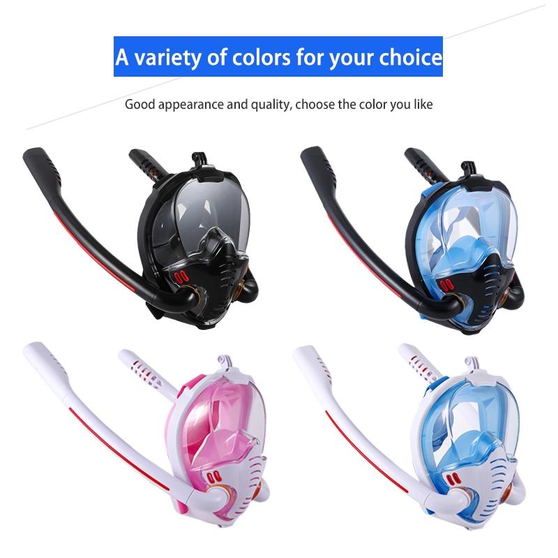Full Dry Silicone Diving Mask for Adults - Double Tube - White/Blue