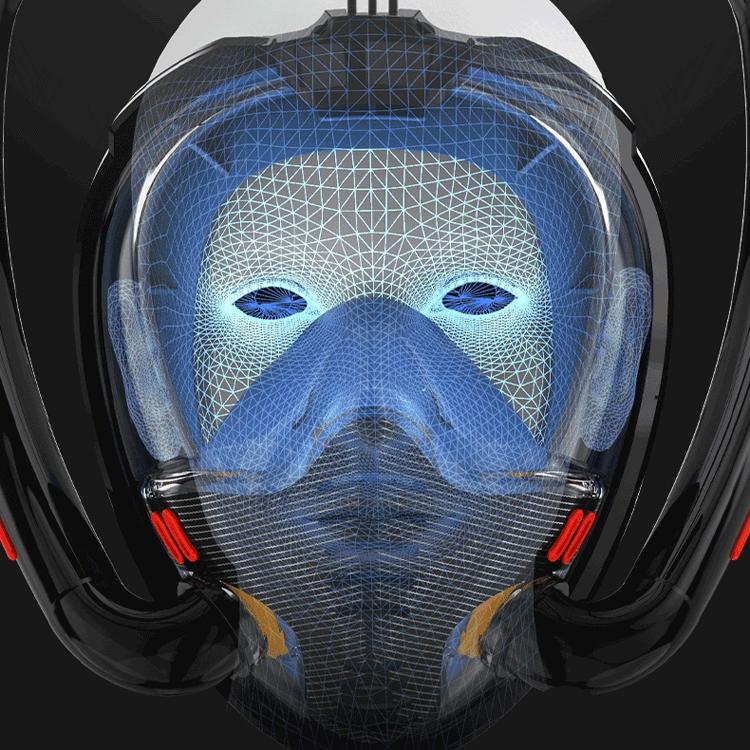 Full Dry Silicone Diving Mask for Adults - Double Tube - White/Blue