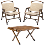 Bamboo Foldable Camping Table + 2 Chairs Waterproof Wood Wooden Travel Set Kit - Outbackers