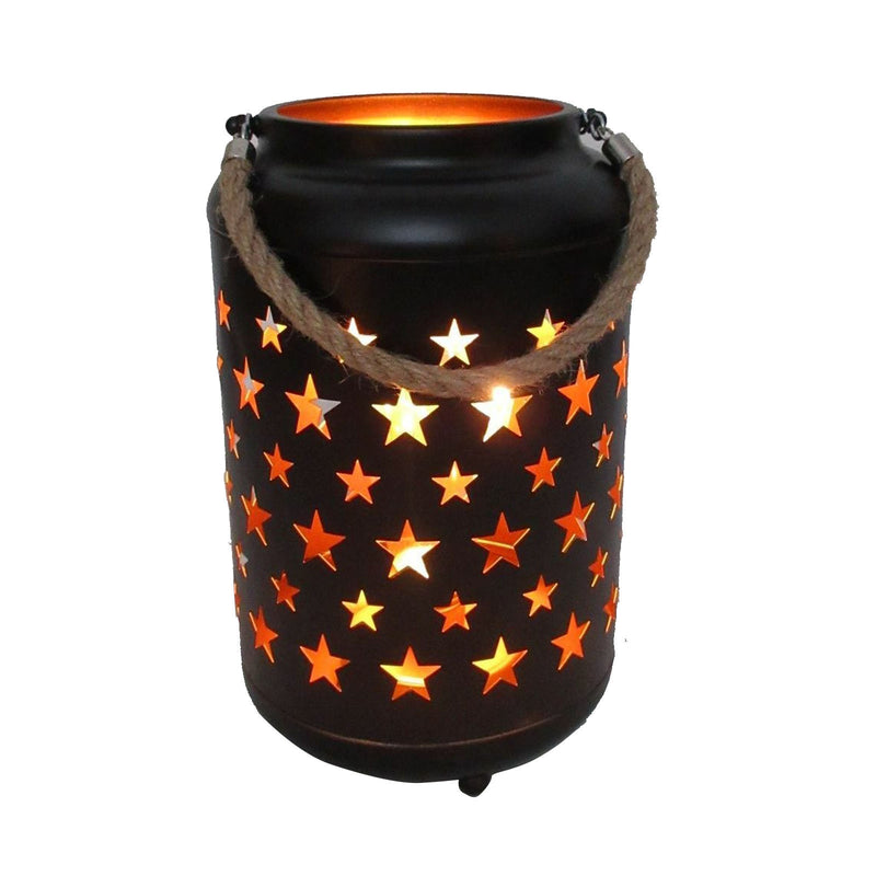 25cm Metal LED Lantern Light w Rope Hanger Star Design Lamp - Large - Outbackers