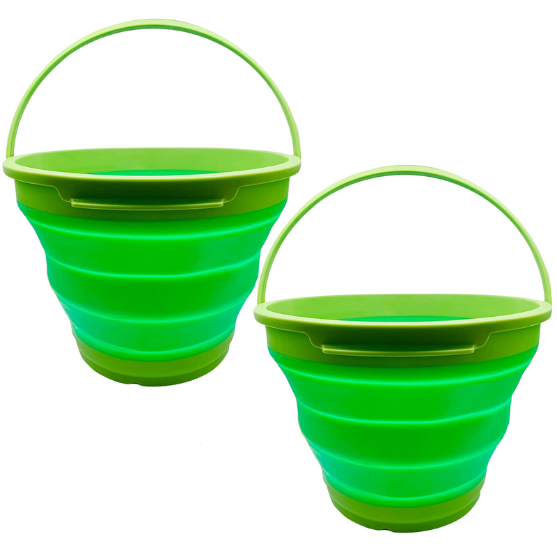 2x 7L Foldable Collapsible Silicone Bucket for Hiking/Camping/Fishing - Green - Outbackers