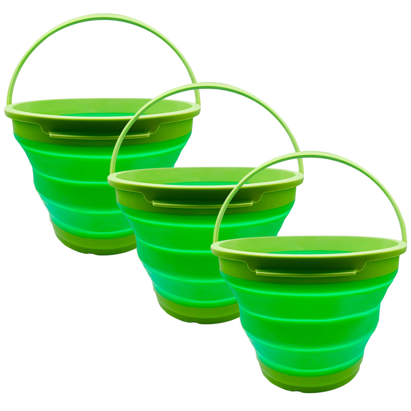 3x 7L Foldable Collapsible Silicone Bucket for Hiking/Camping/Fishing - Green - Outbackers