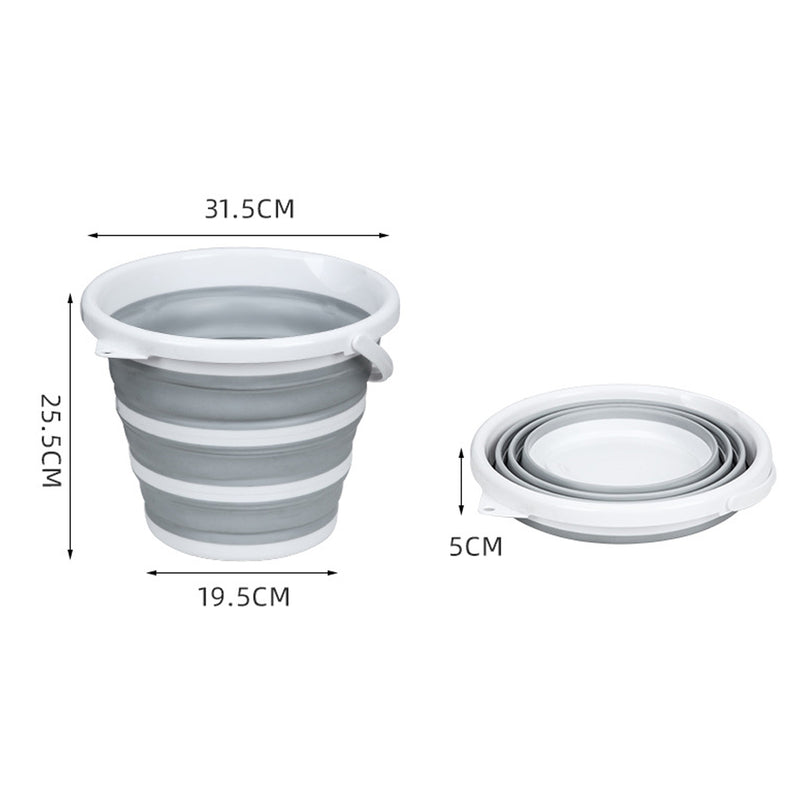 2x 10L Foldable Collapsible Bucket Silicone Hiking/Camping/Fishing - Grey/White - Outbackers