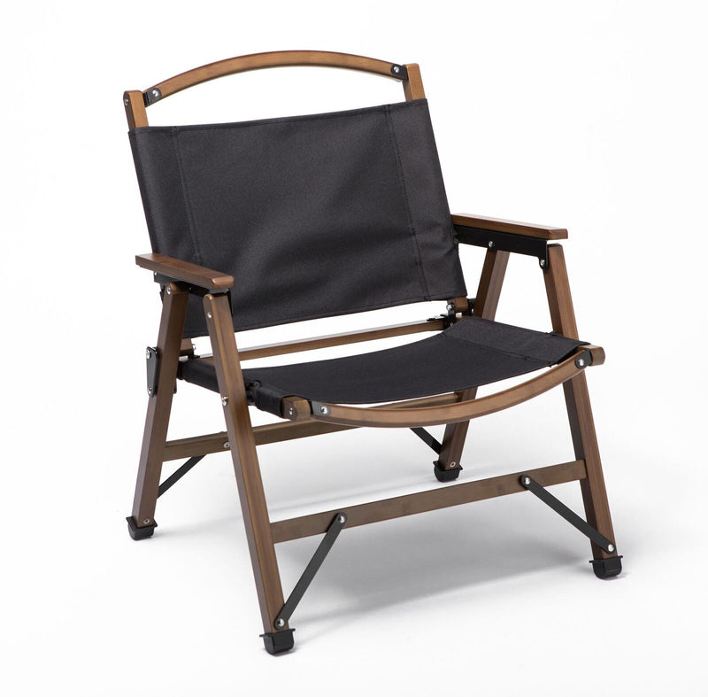 Bamboo Canvas Foldable Outdoor Camping Chair Wooden Travel Picnic Park - Black - Outbackers