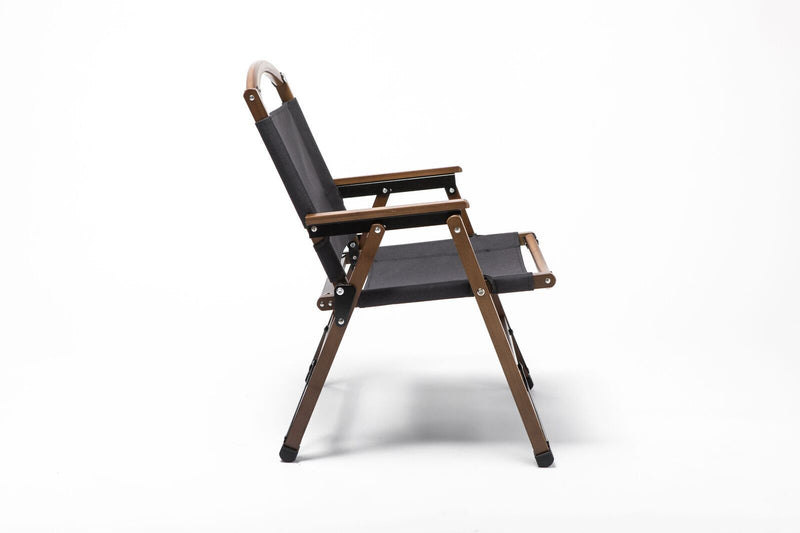 2x Bamboo Canvas Foldable Outdoor Camping Chair Wooden Travel Picnic Park - Black - Outbackers
