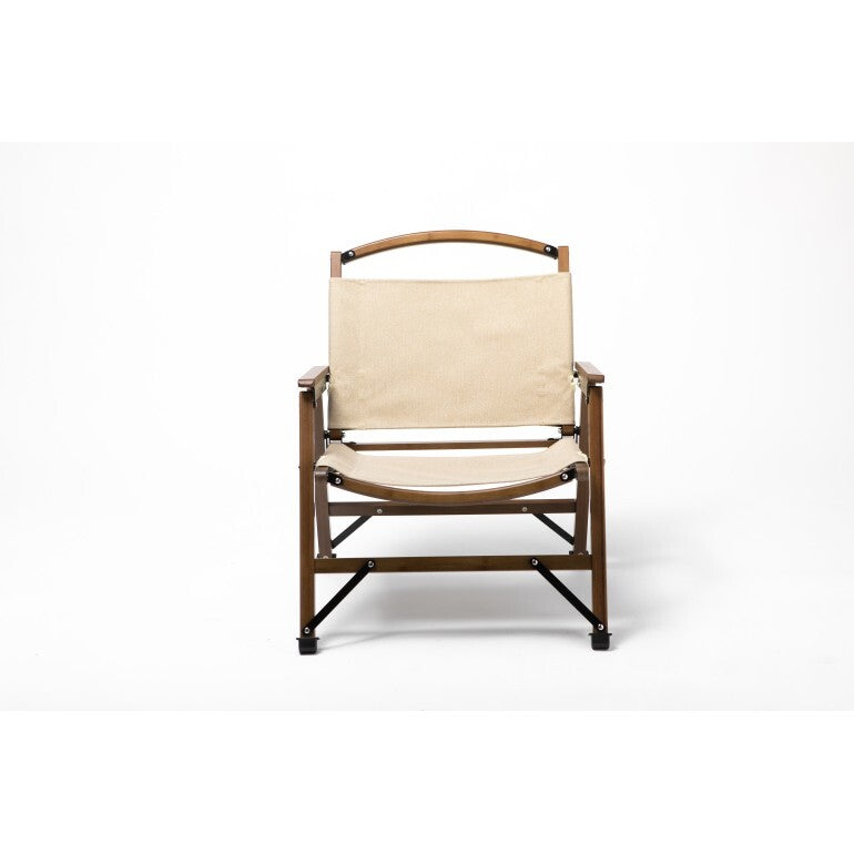Bamboo Canvas Foldable Outdoor Camping Chair Wooden Travel Picnic Park - Khaki/Beige - Outbackers