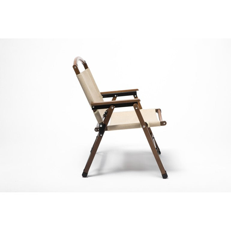 Bamboo Canvas Foldable Outdoor Camping Chair Wooden Travel Picnic Park - Khaki/Beige - Outbackers