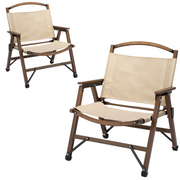 2x Bamboo Foldable Outdoor Camping Chair Wooden Travel Picnic Park Folding - Khaki/Beige - Outbackers