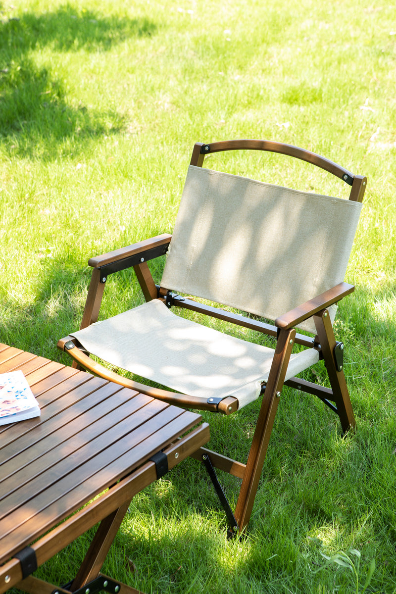2x Bamboo Foldable Outdoor Camping Chair Wooden Travel Picnic Park Folding - Khaki/Beige - Outbackers