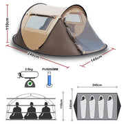 Waterproof Instant Up Beach Camping Tent 3 Person Pop up Tents Family Hiking Dome - Outbackers
