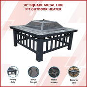 18" Square Metal Fire Pit Outdoor Heater - Outbackers