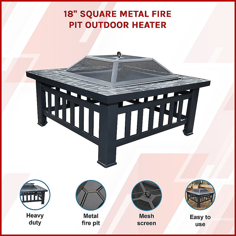 18" Square Metal Fire Pit Outdoor Heater - Outbackers