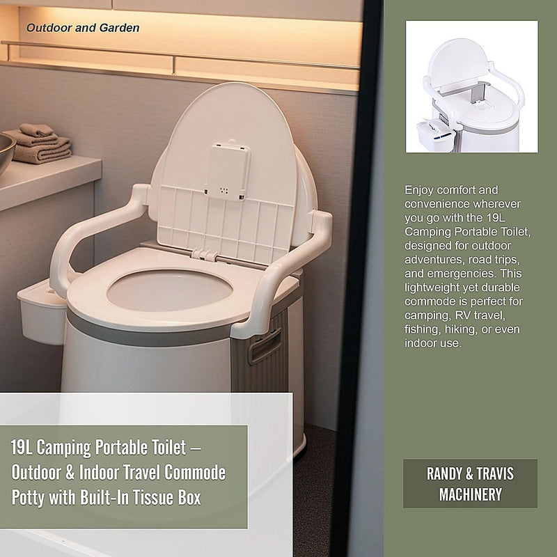 19L Camping Portable Toilet – Outdoor & Indoor Travel Commode Potty with Built-In Tissue Box - Outbackers