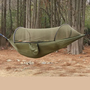Military Green Outdoor Camping Hammock with Mosquito Net, Anti-Tip Nylon Fabric, Single/Double Person Quick-Setup Hammock - Outbackers