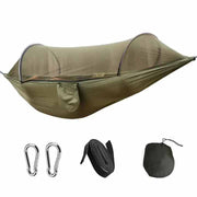 Military Green Outdoor Camping Hammock with Mosquito Net, Anti-Tip Nylon Fabric, Single/Double Person Quick-Setup Hammock - Outbackers