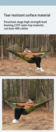 Military Green Outdoor Camping Hammock with Mosquito Net, Anti-Tip Nylon Fabric, Single/Double Person Quick-Setup Hammock - Outbackers