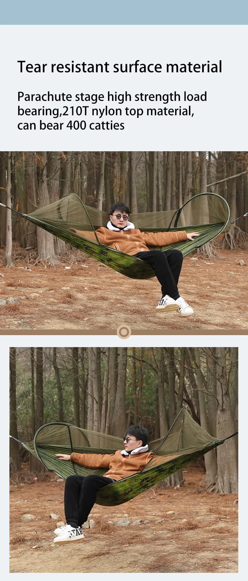 Military Green Outdoor Camping Hammock with Mosquito Net, Anti-Tip Nylon Fabric, Single/Double Person Quick-Setup Hammock - Outbackers