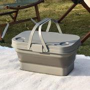 Grey Foldable Outdoor Picnic Basket with Lid and Tabletop, Camping Storage Box, Car-Friendly Organizer - Outbackers