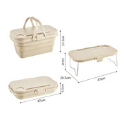 Grey Foldable Outdoor Picnic Basket with Lid and Tabletop, Camping Storage Box, Car-Friendly Organizer - Outbackers