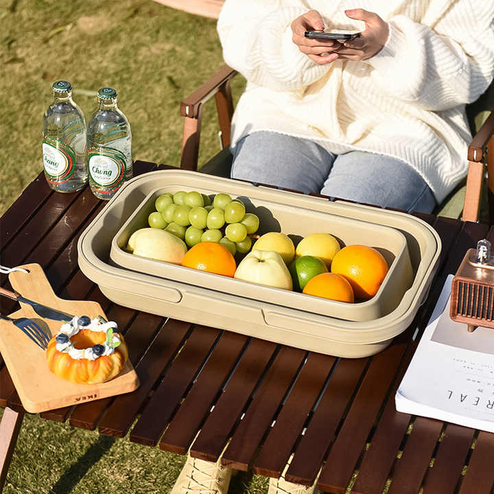 Army Green Foldable Outdoor Picnic Basket with Lid and Tabletop, Camping Storage Box, Car-Friendly Organizer - Outbackers