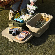Army Green Foldable Outdoor Picnic Basket with Lid and Tabletop, Camping Storage Box, Car-Friendly Organizer - Outbackers