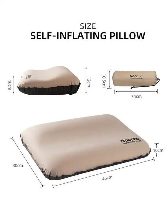 Khaki Automatic Inflatable 3D Outdoor Sponge Pillow - Portable Camping Travel Neck Cushion