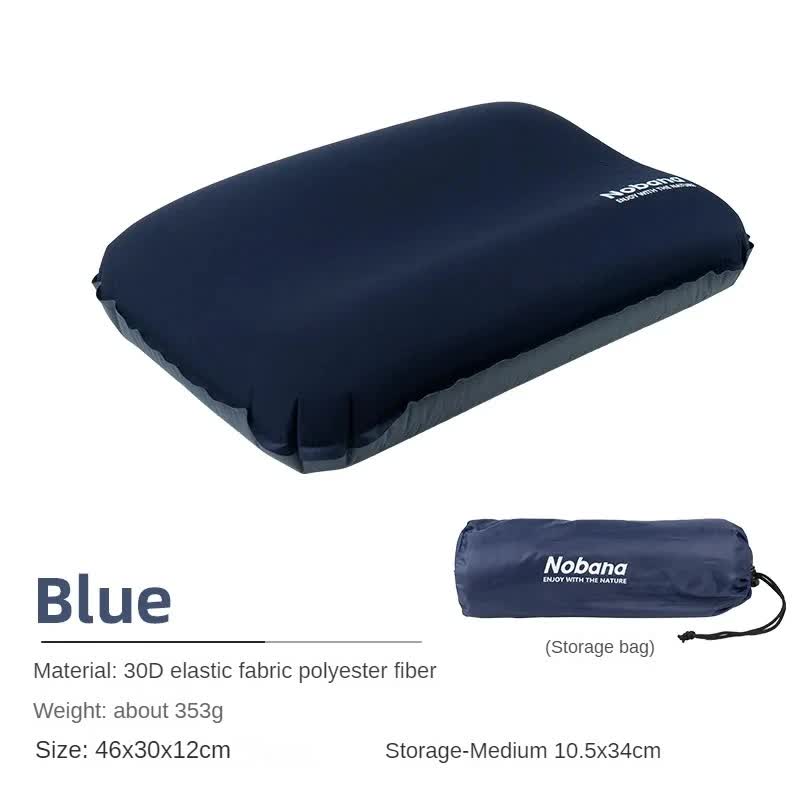 Navy Blue Automatic Inflatable 3D Outdoor Sponge Pillow - Portable Camping Travel Neck Cushion