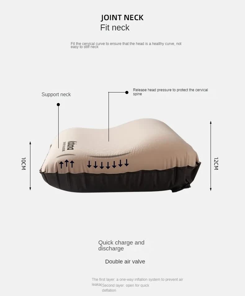 Navy Blue Automatic Inflatable 3D Outdoor Sponge Pillow - Portable Camping Travel Neck Cushion