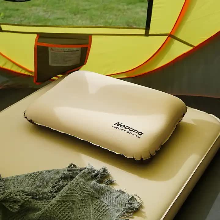 Dark Green Automatic Inflatable 3D Outdoor Sponge Pillow - Portable Camping Travel Neck Cushion
