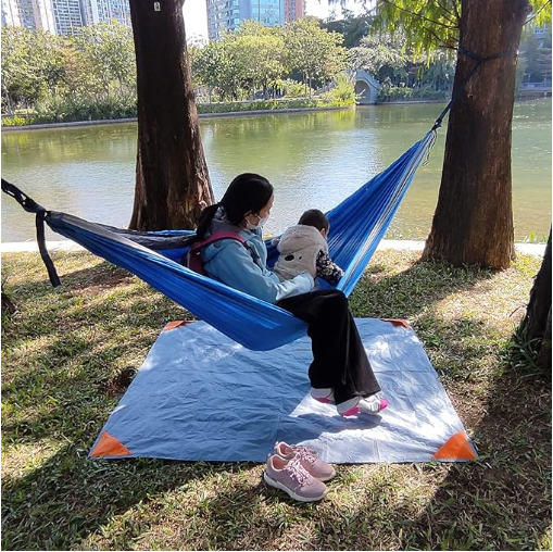 NNEDSZ Grey And Orange Portable Waterproof Camping Mat - Foldable Picnic and Beach Blanket