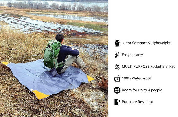 NNEDSZ Grey And Orange Portable Waterproof Camping Mat - Foldable Picnic and Beach Blanket