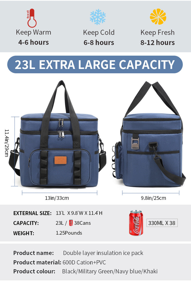 Green 23L Extra Large Insulated Cooler Bag with Double Layers - Perfect for Camping, Picnics, and Outdoor Adventures - Outbackers