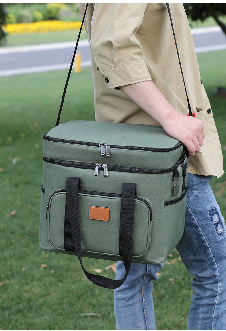 Green 23L Extra Large Insulated Cooler Bag with Double Layers - Perfect for Camping, Picnics, and Outdoor Adventures - Outbackers
