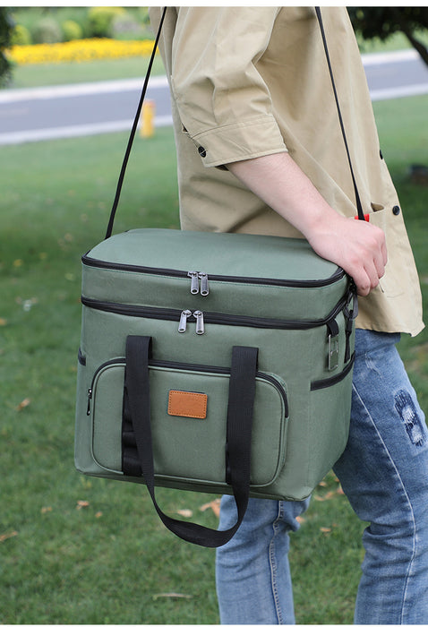 Green 23L Extra Large Insulated Cooler Bag with Double Layers - Perfect for Camping, Picnics, and Outdoor Adventures
