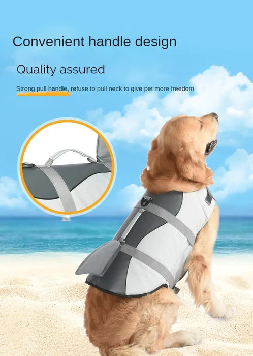 Size M Blue Sailboat Pattern Pet Life Jacket for Dogs - Summer Swimming Safety Vest with Shark Fin for Small to Large Breeds