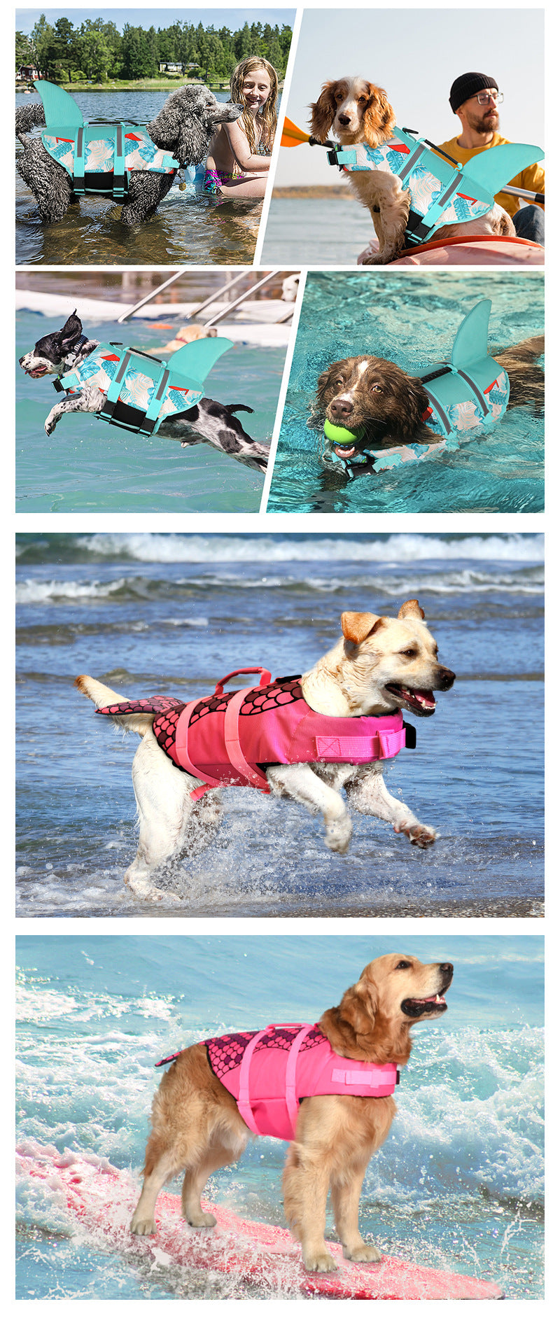 Size S Pink Scale Pattern Pet Life Jacket for Dogs - Summer Swimming Safety Vest with Shark Fin for Small to Large Breeds
