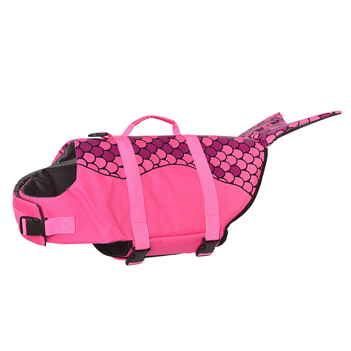 Size M Pink Scale Pattern Pet Life Jacket for Dogs - Summer Swimming Safety Vest with Shark Fin for Small to Large Breeds
