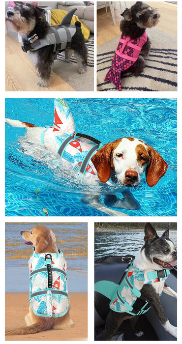 Size M Blue Camouflage Pattern Pet Life Jacket for Dogs - Summer Swimming Safety Vest with Shark Fin for Small to Large Breeds