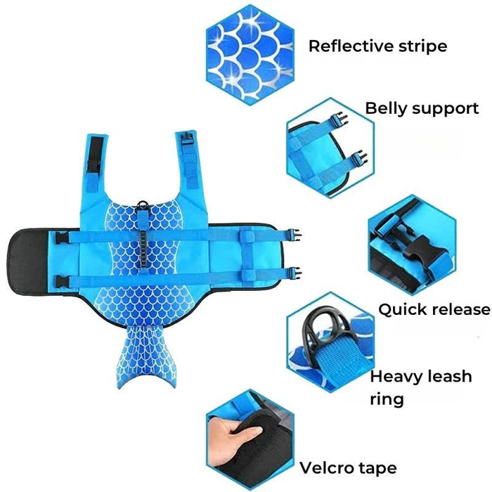 Size S Blue Scales Pattern Pet Life Jacket for Dogs - Summer Swimming Safety Vest with Shark Fin for Small to Large Breeds