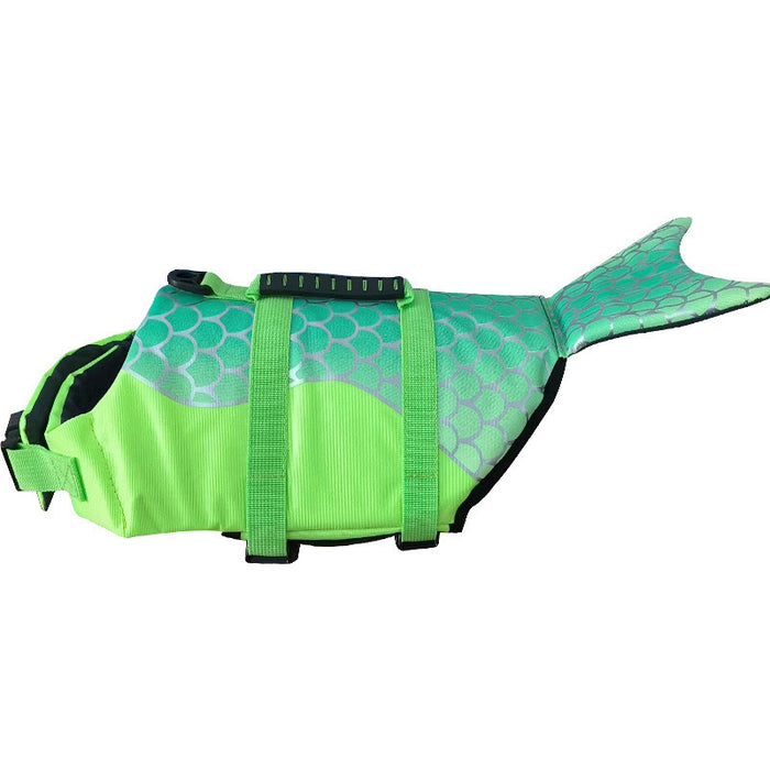 Size S Green Scales Pattern Pet Life Jacket for Dogs - Summer Swimming Safety Vest with Shark Fin for Small to Large Breeds